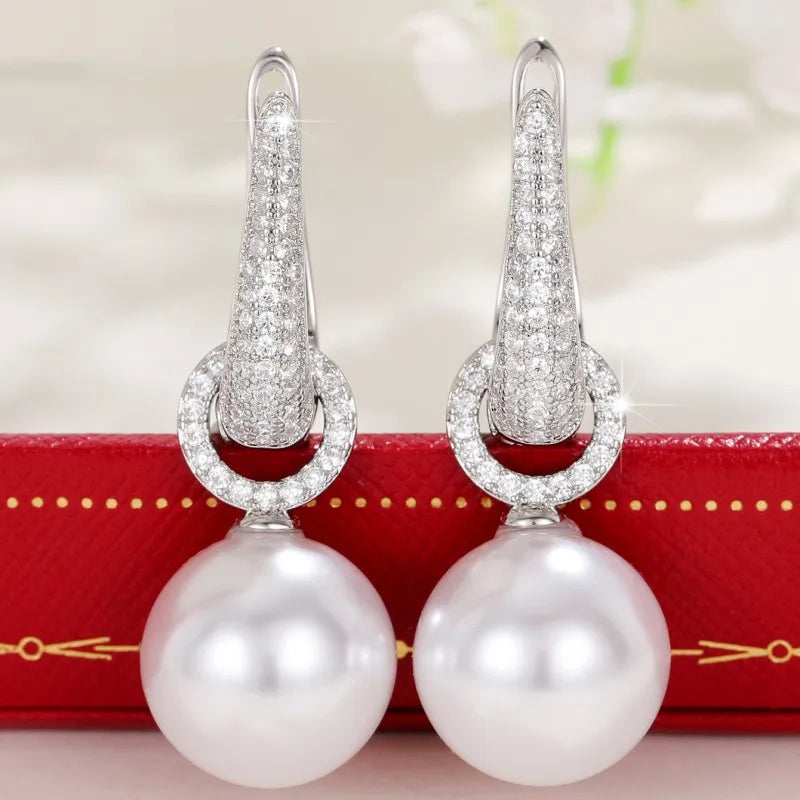 Simulated Pearl Earrings Women Silver Color Fashion Jewelry.