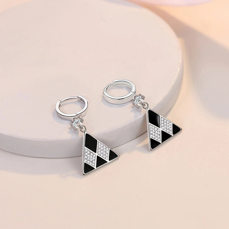 Earrings For Women Jewelry Shiny Zircon Retro Black Geometric Triangle Ear Drop.