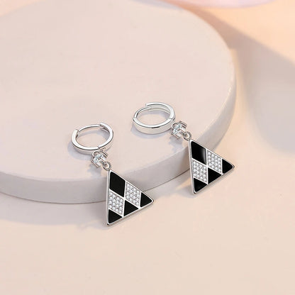 Earrings For Women Jewelry Shiny Zircon Retro Black Geometric Triangle Ear Drop.