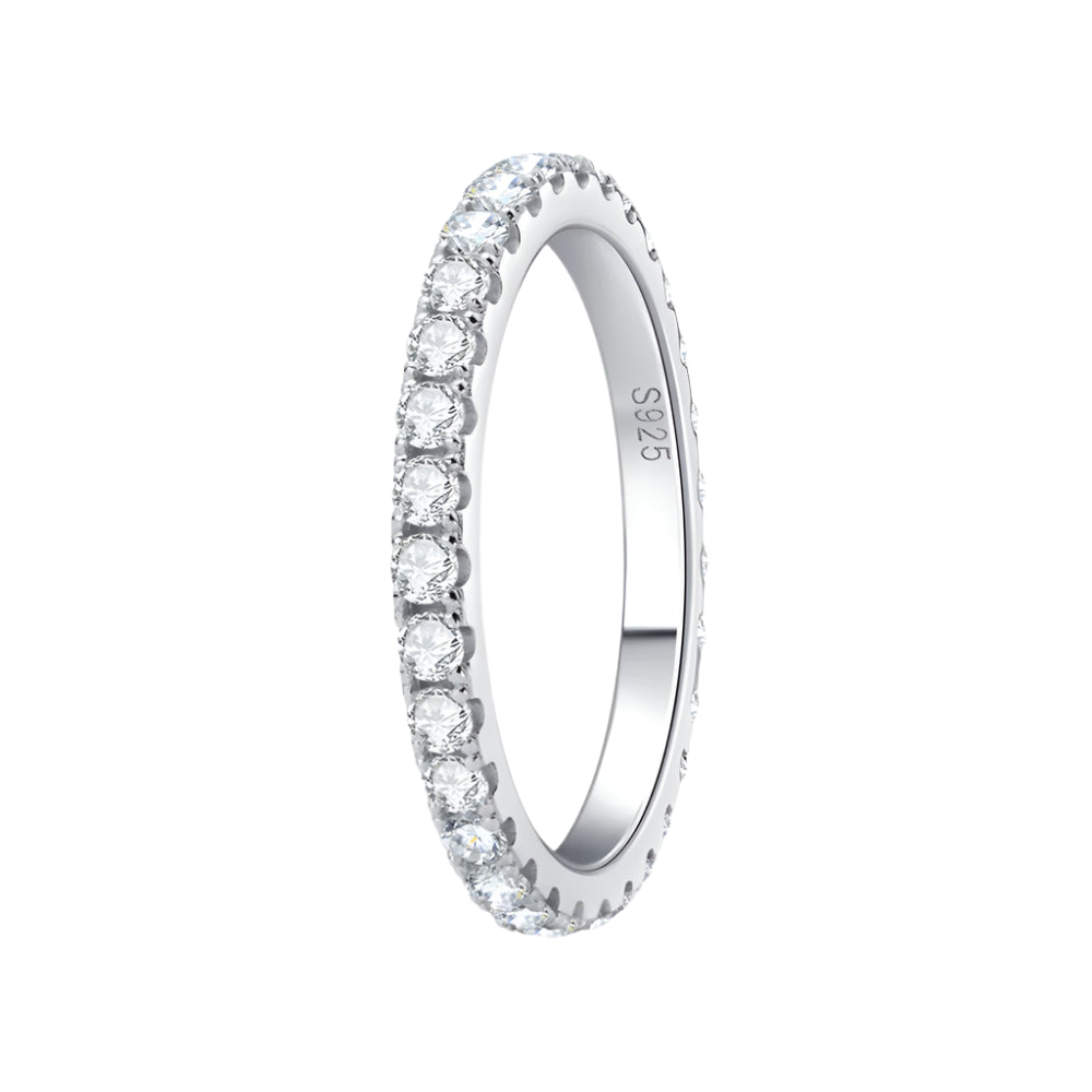 Aurielle eternity band with round moissanite set in sterling silver