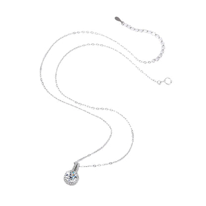 Radiant Spectrum Moissanite Pendant Necklace – 925 Sterling Silver Halo Charm.