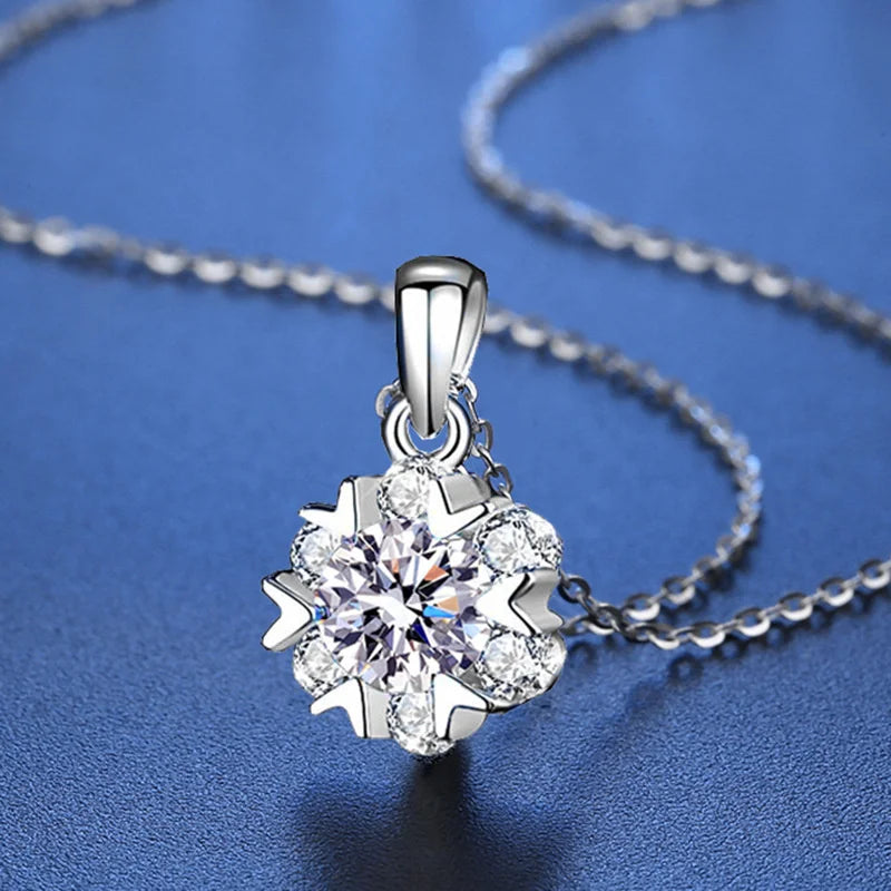 1CT Moissanite Gemstone Snowflake Necklace for Women.