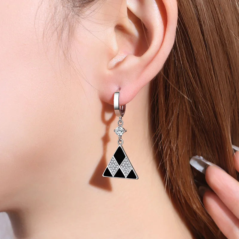 Earrings For Women Jewelry Shiny Zircon Retro Black Geometric Triangle Ear Drop.