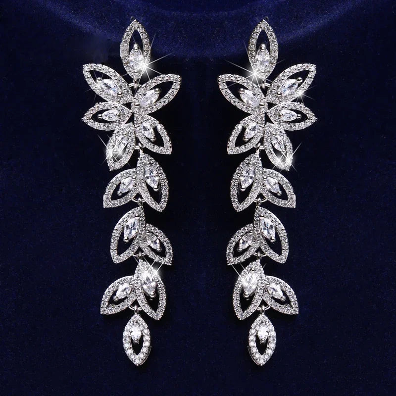 Gold Leaf Drop Earrings – Statement Zirconia Jewelry