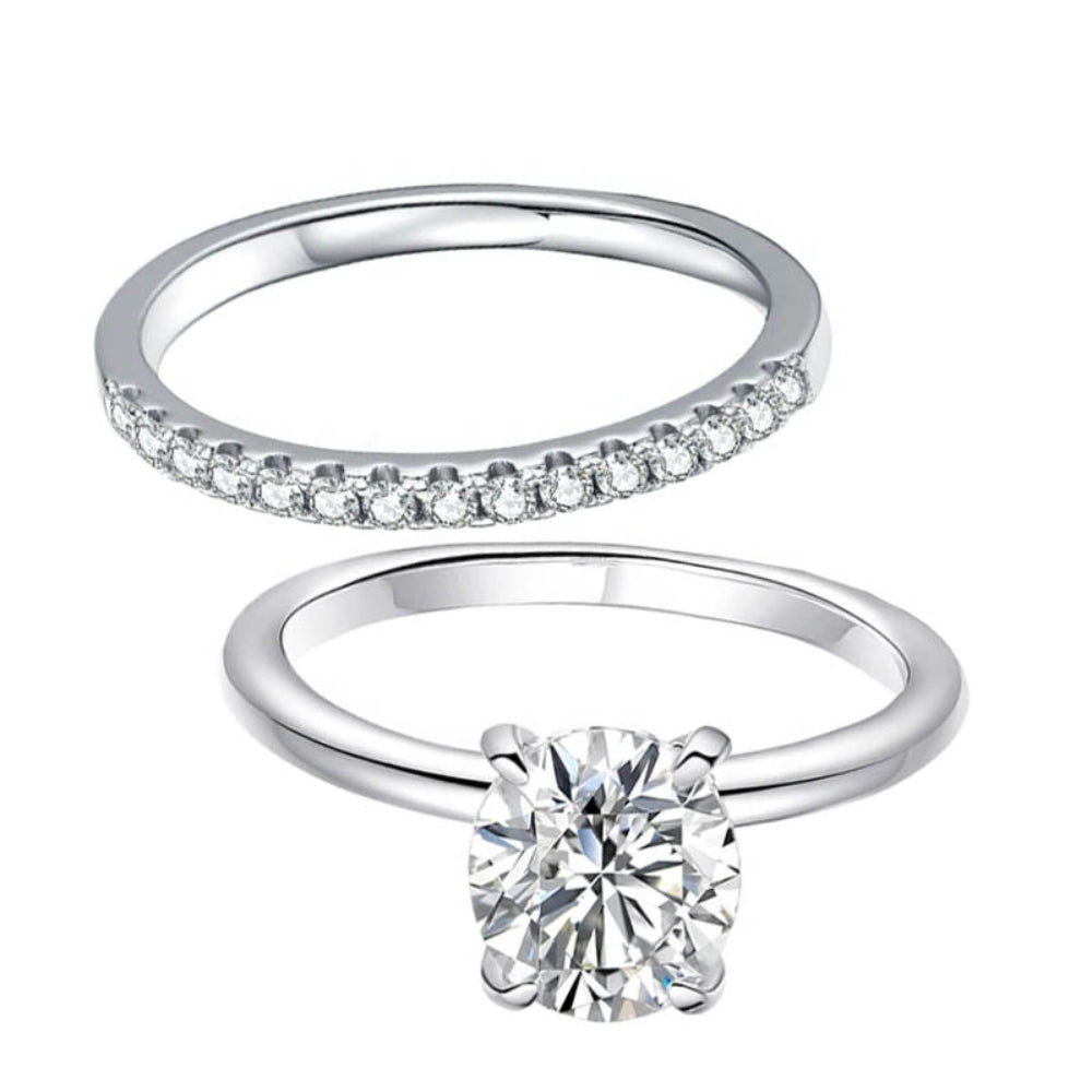 Close-up of round-cut solitaire ring in prong setting