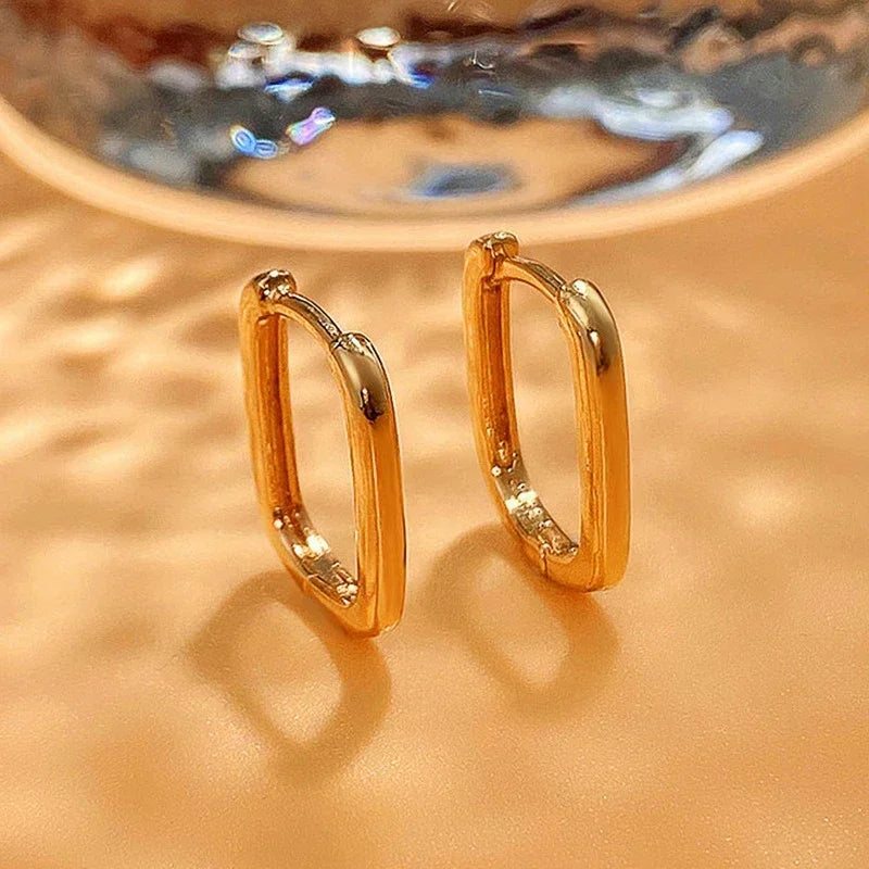 Bold Rectangle Gold Hoop Earrings.