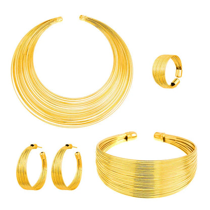 Radiant Coil Gold Jewelry Set - Necklace, Bracelet & Ring, Earrings.