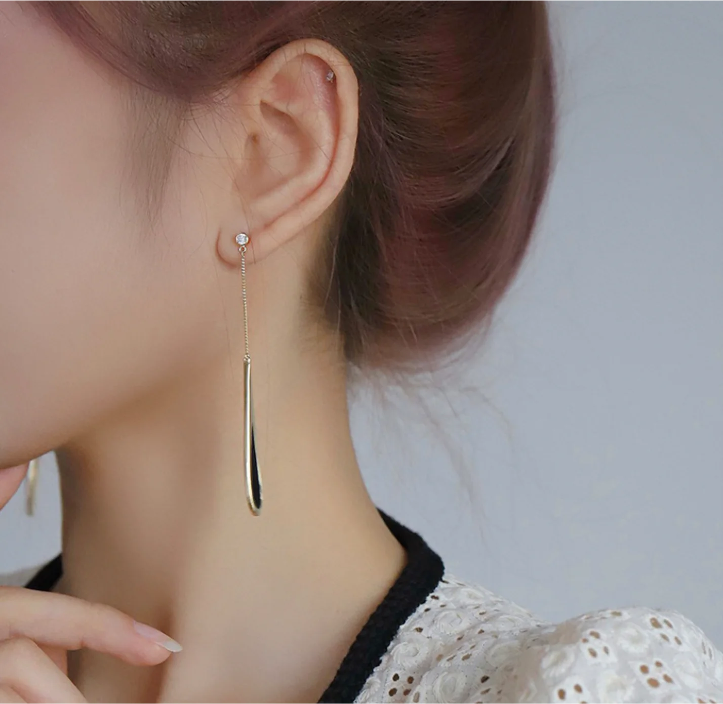 Simple zircon alloy long black Water Drop Earrings