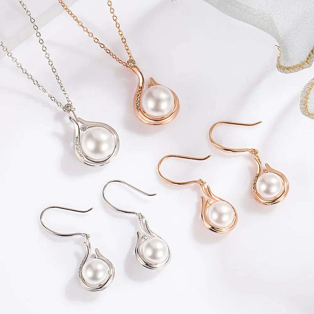 925 Sterling Silver Pearl Pendant Elegant Jewelry Sets For Women Earrings Necklace Luxury High Quality Jewelry.