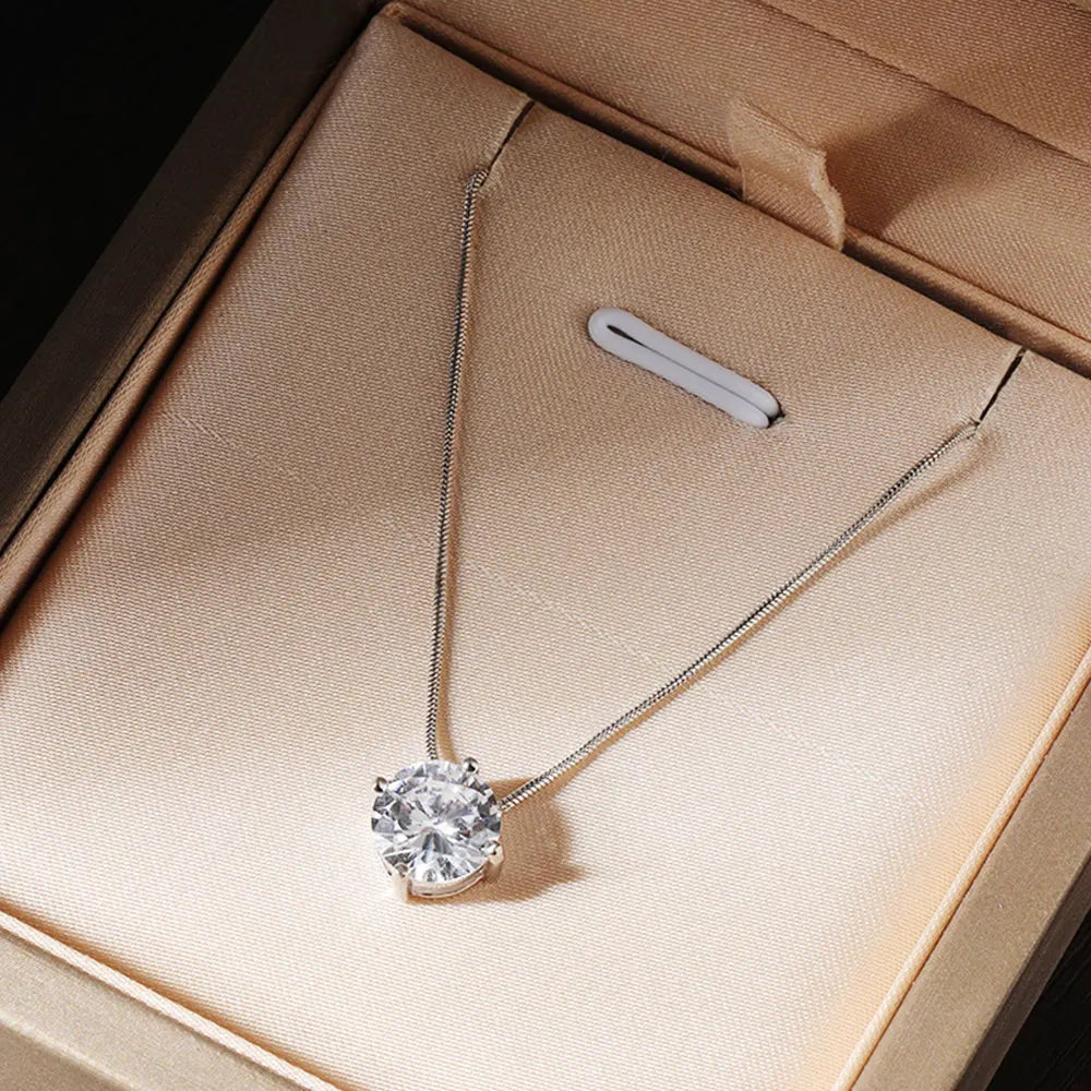 Brilliant Grace Moissanite Necklace – 925 Sterling Silver, 18K White Gold Plated