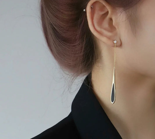 Simple zircon alloy long black Water Drop Earrings