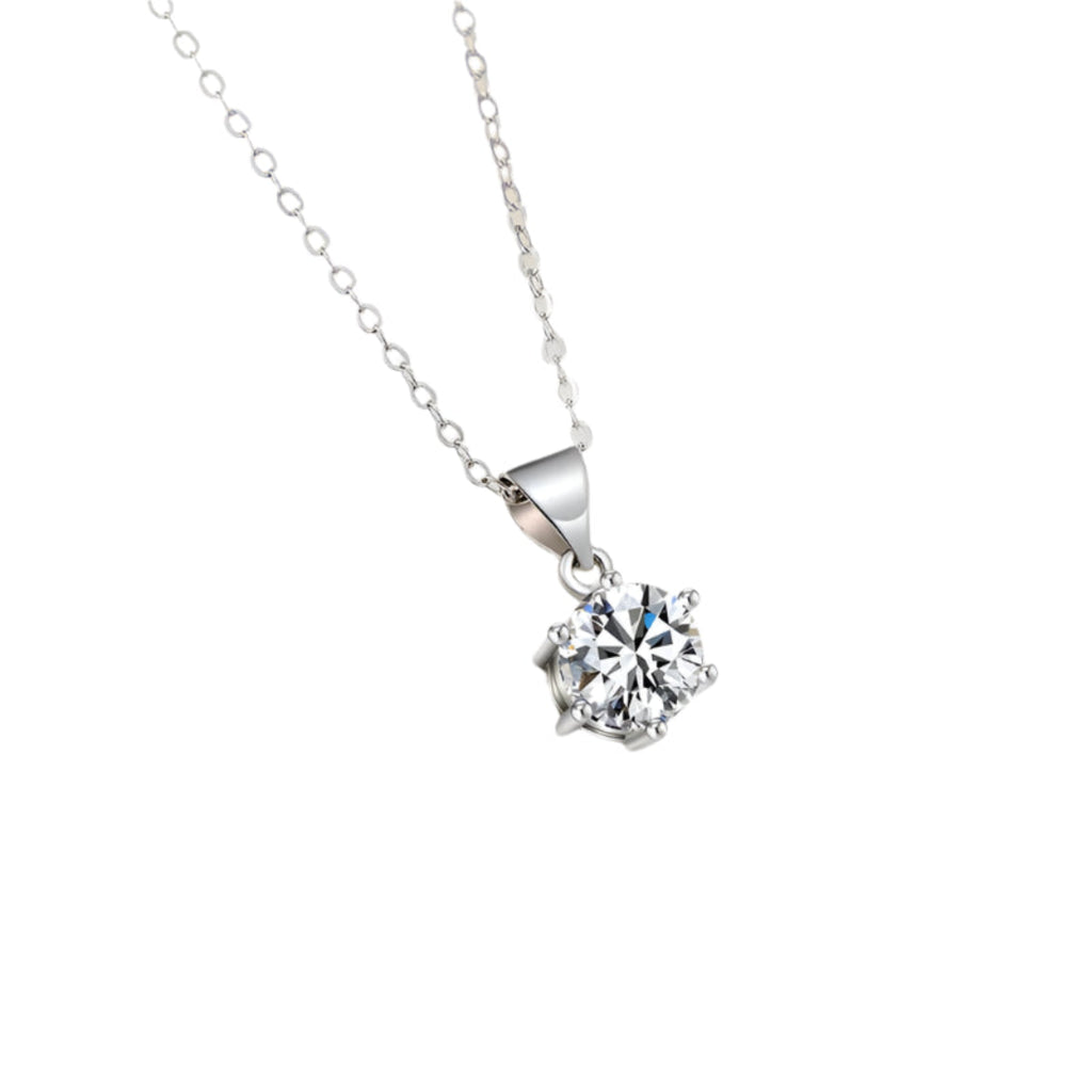 Close-up of Lumière Moissanite Pendant Necklace showcasing 4ct D Color stone in sterling silver setting