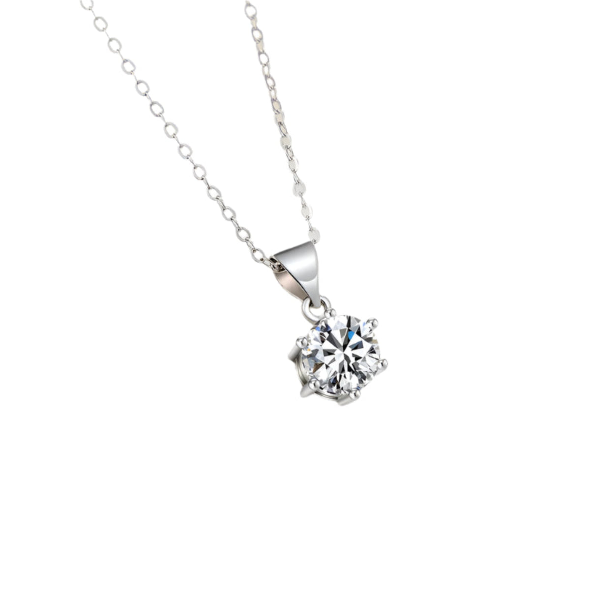 Close-up of Lumière Moissanite Pendant Necklace showcasing 4ct D Color stone in sterling silver setting