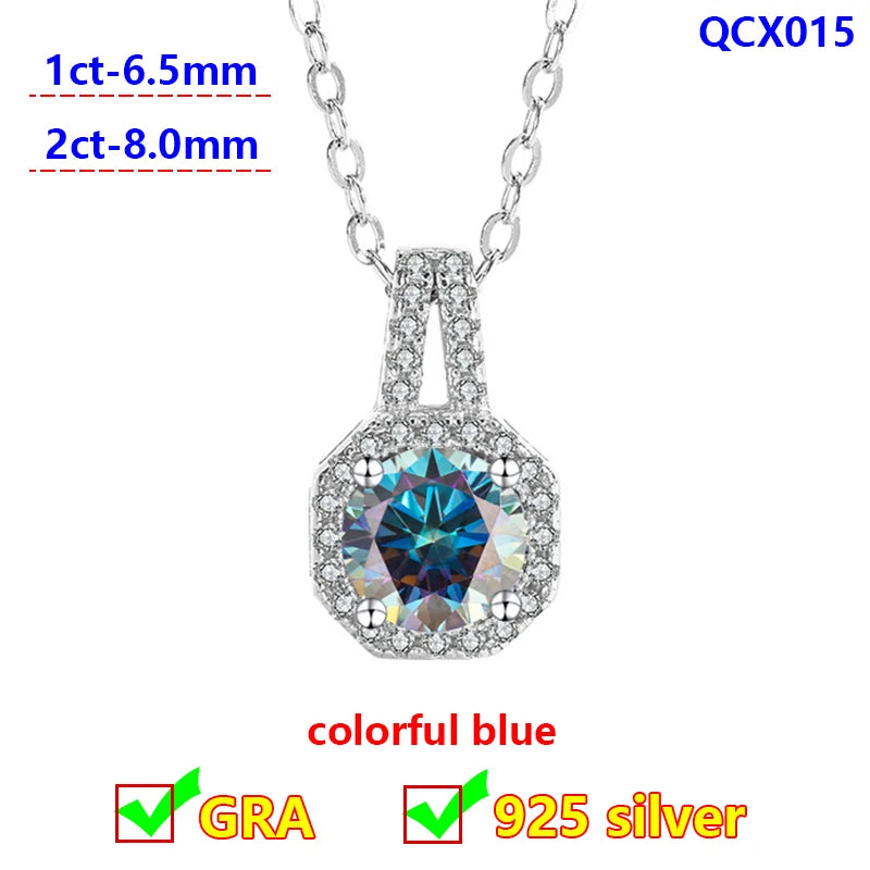 Radiant Spectrum Moissanite Pendant Necklace – 925 Sterling Silver Halo Charm.