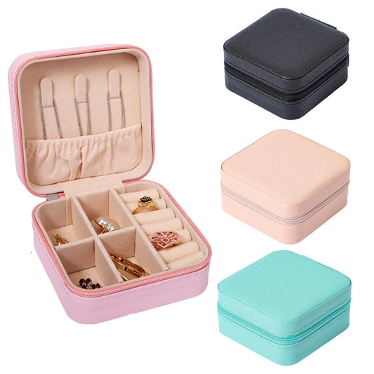 Portable Jewelry Storage Box Zipper Velvet