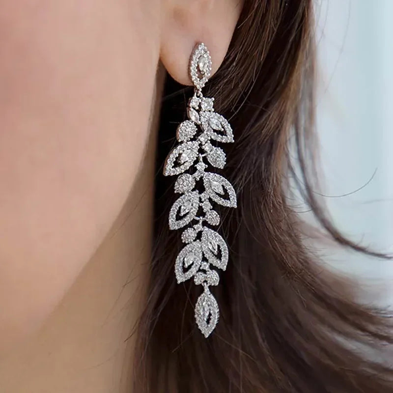 Elegant Floral Crystal Drop Earrings.