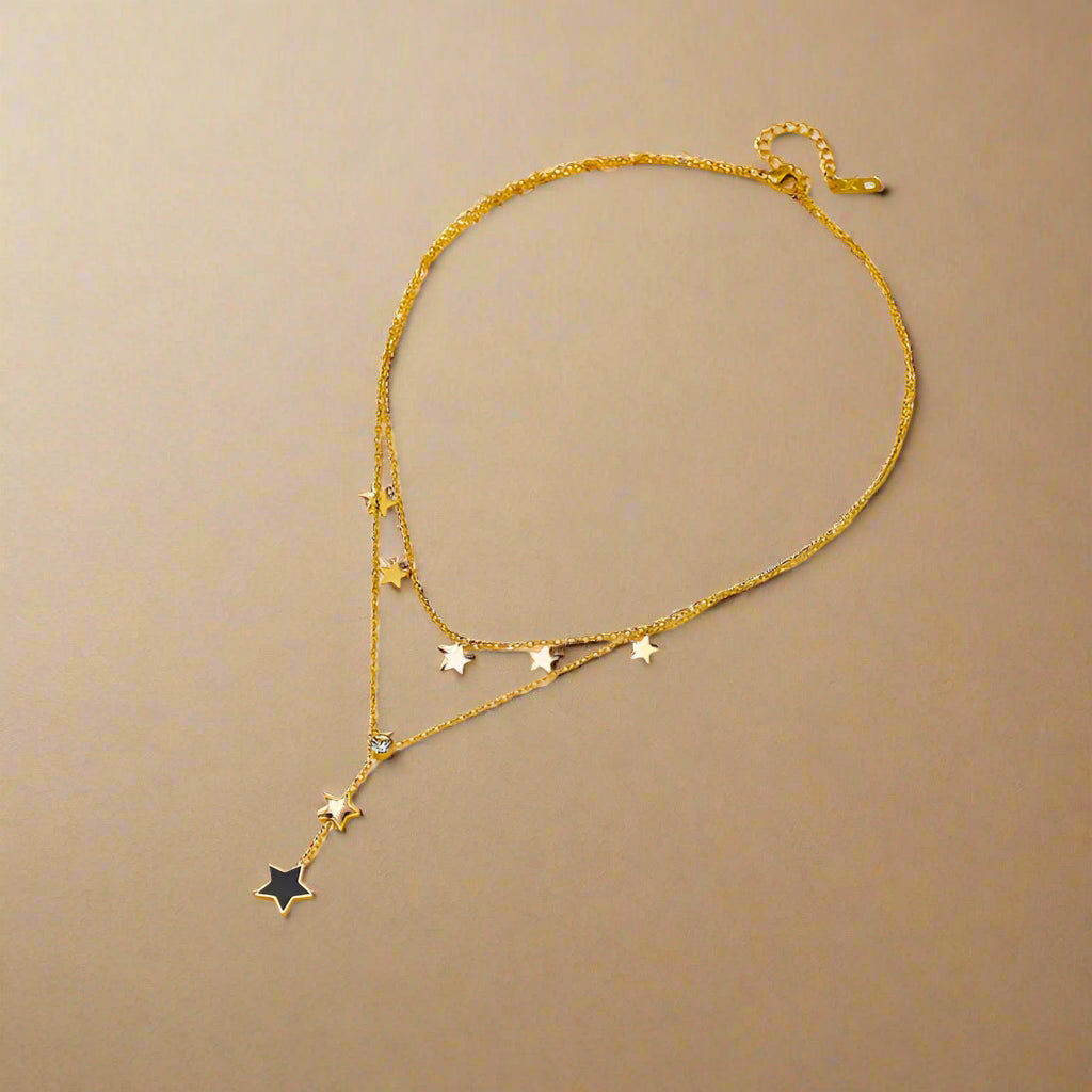 Black White Star Long Pendant Necklace.