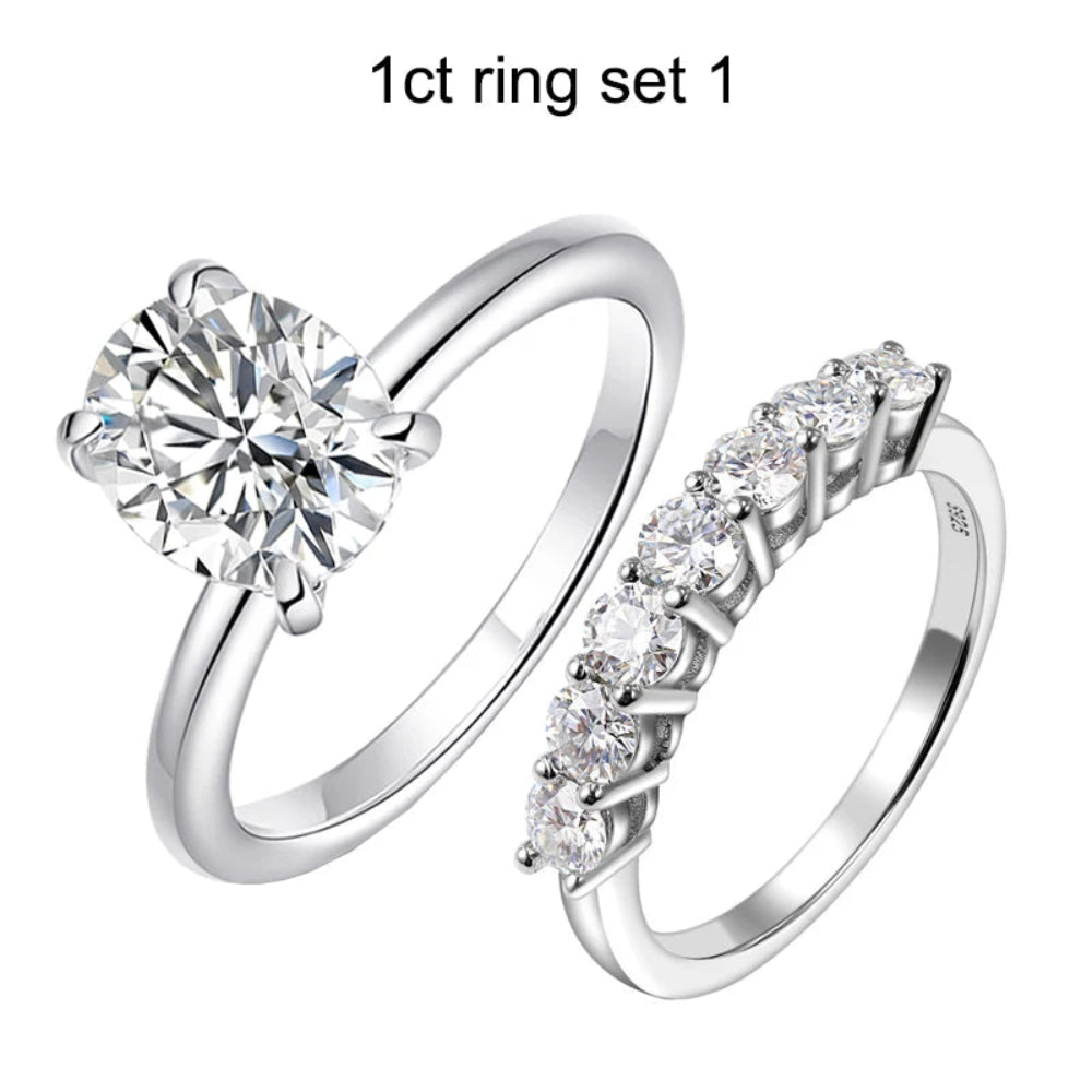 Silver solitaire ring with radiant stones