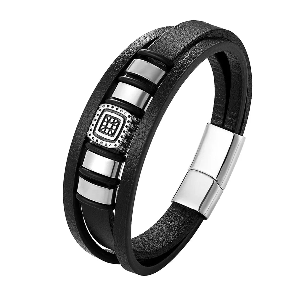 Bracelet Magnetic Clasp Braided Mutilayer Leather Bracelet Punk Rock.
