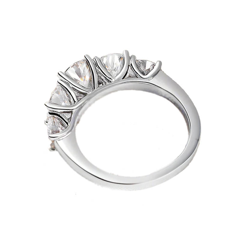 Side view of silver ring with light-reflecting stones