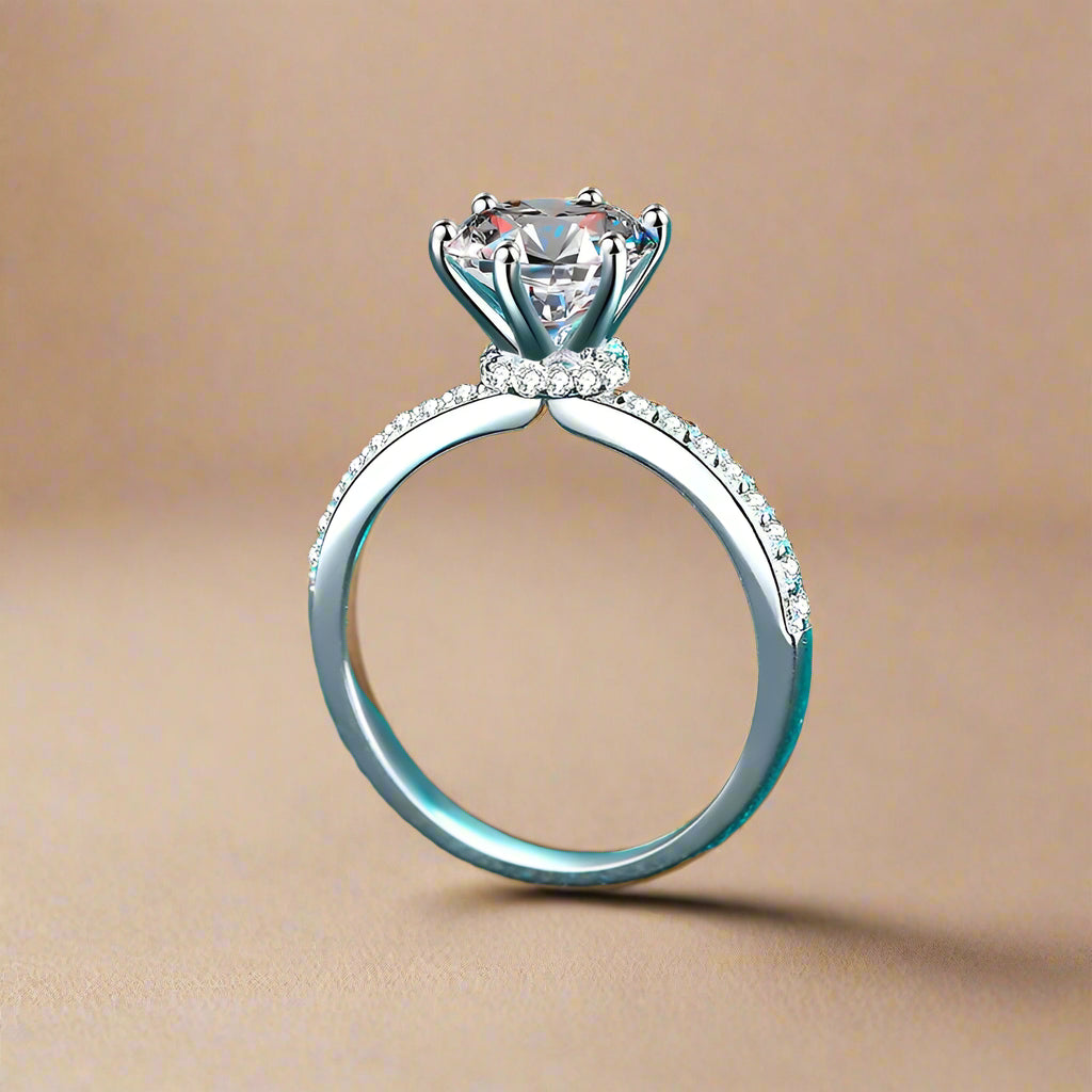 Side angle showing profile of crown setting and accent stones