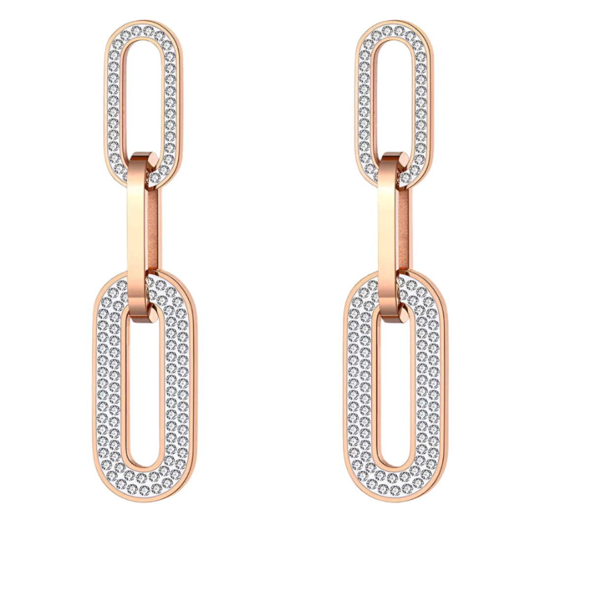 Gold double-link rhinestone earrings – front view