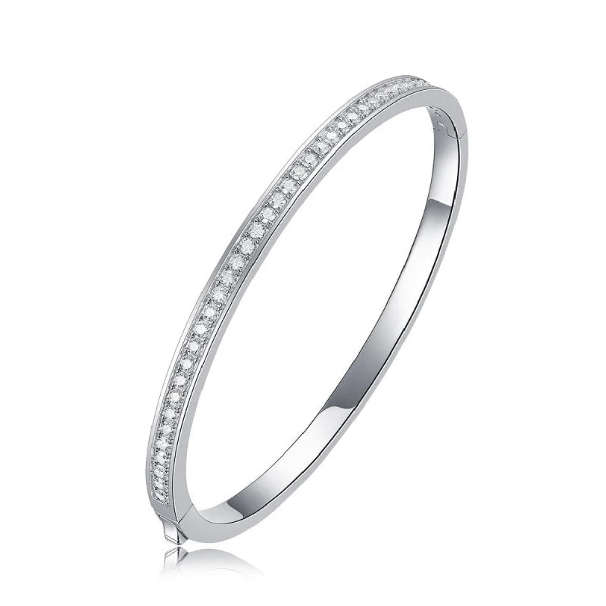 1.	LumiVera sterling silver moissanite bangle displayed on white background