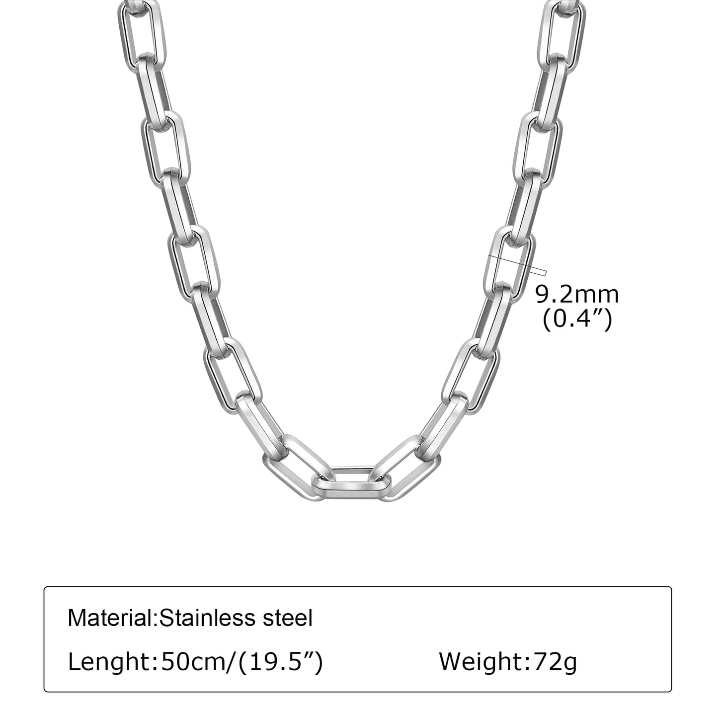 0.4in Heavy Chain Necklaces,  Cool Bold Punk Rectangle Link Chain Choker Collar, Unisex Rock Jewelry.