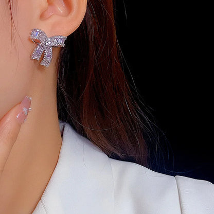 Bow  Flash Diamond Earrings Light Luxury.