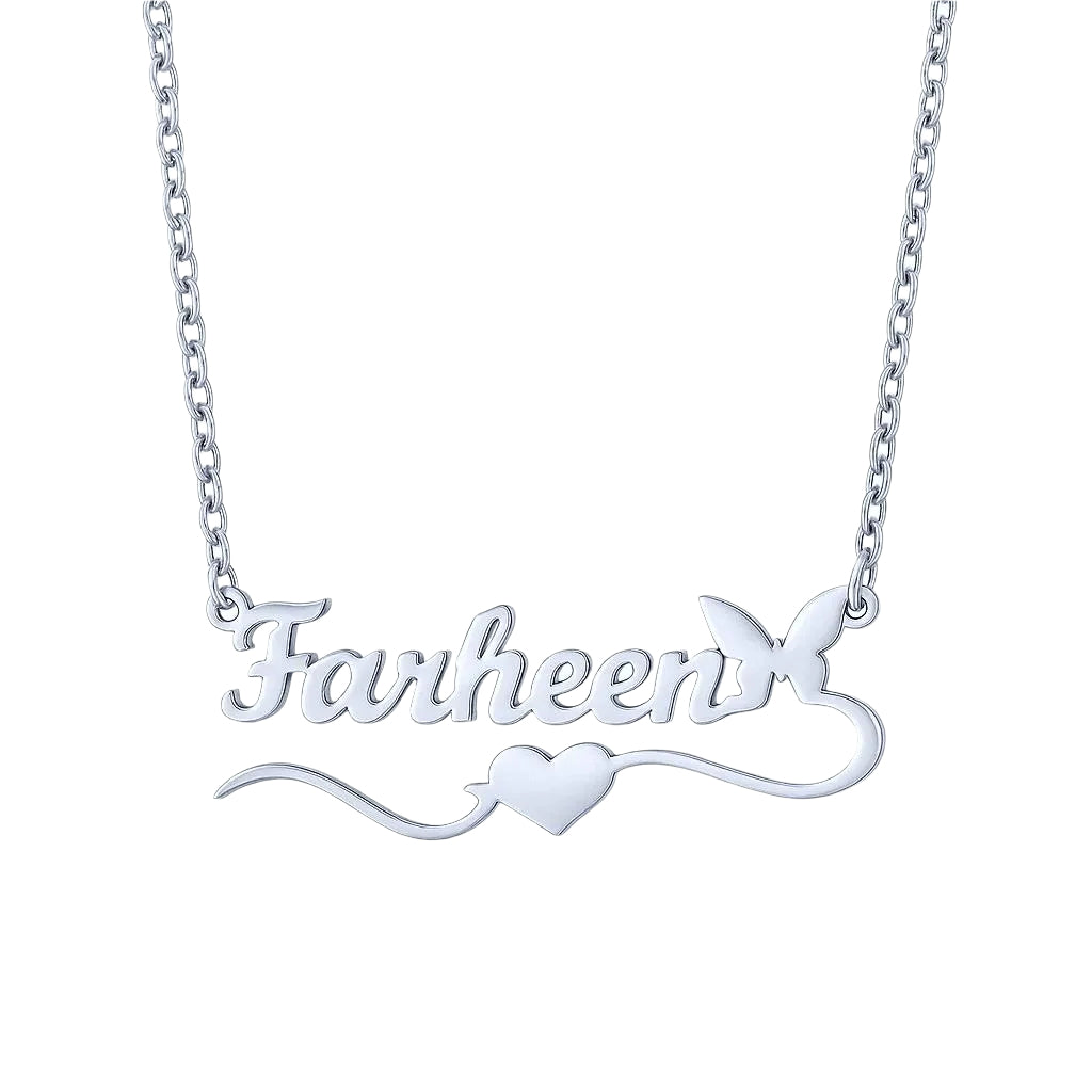 Stylish silver necklace with heart design detai