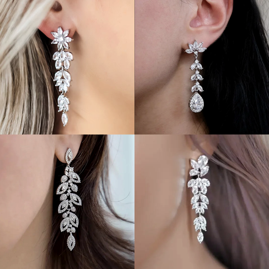 Elegant Floral Crystal Drop Earrings.