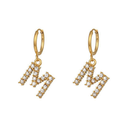 Plated Micro Set Zircon Letter Earrings For Women