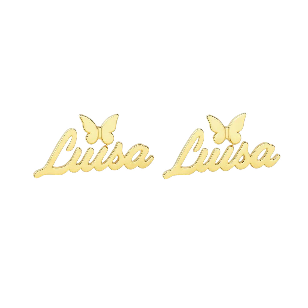  gold earrings with butterfly and name detail 