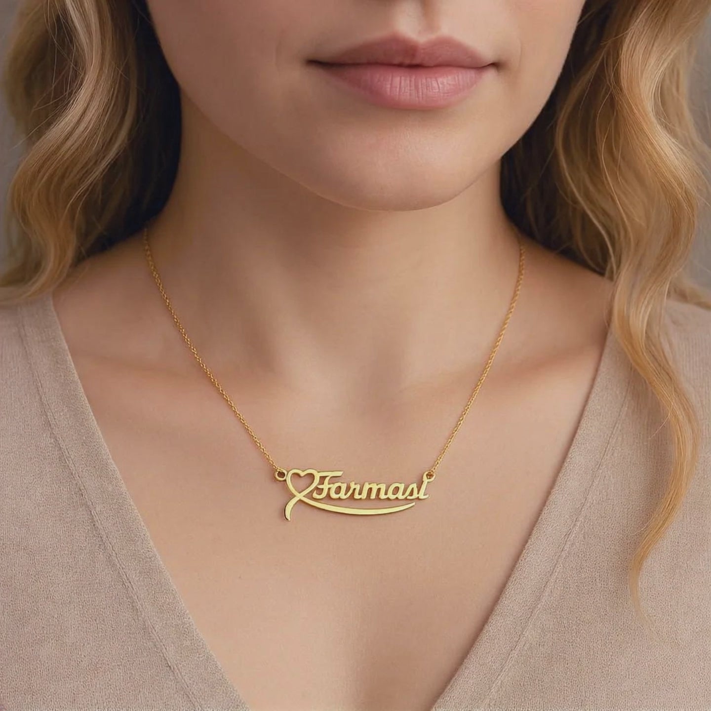 Personalized “Farmasi” Heart Name Necklace – Multiple Finishes