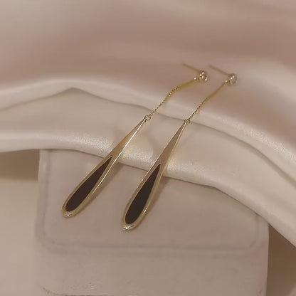 Simple zircon alloy long black Water Drop Earrings